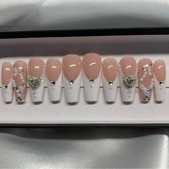 Pearl Flame Iridescent French Tip Luxury Press Ons - Picture 3 of 6